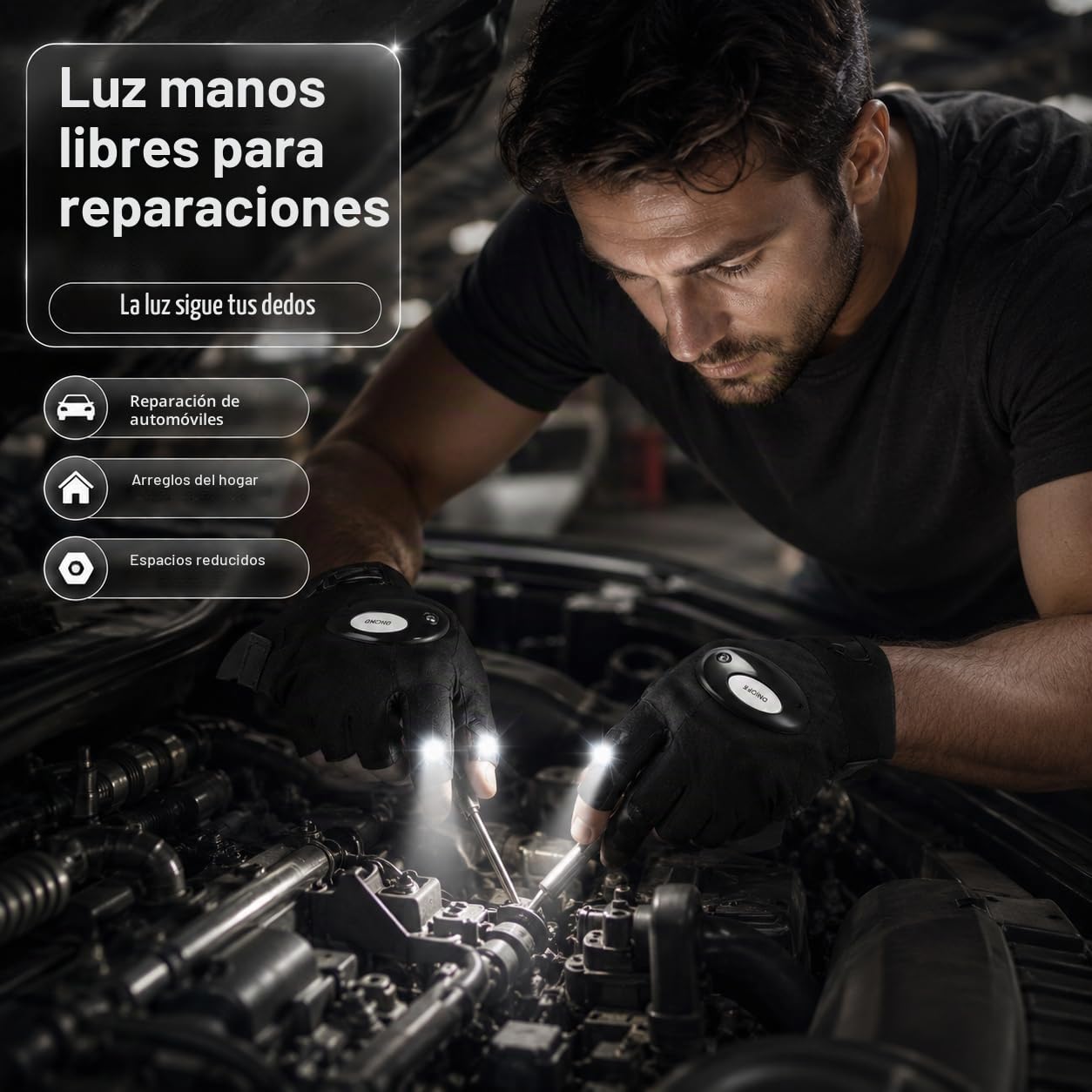 Mylivell Guantes Linterna LED, Regalos Originales para Hombre Manitas, Papá, Bricolaje, Pesca Nocturna, Reparación de Coches, Camping, Caza, Herramienta Luminosa Manos Libres