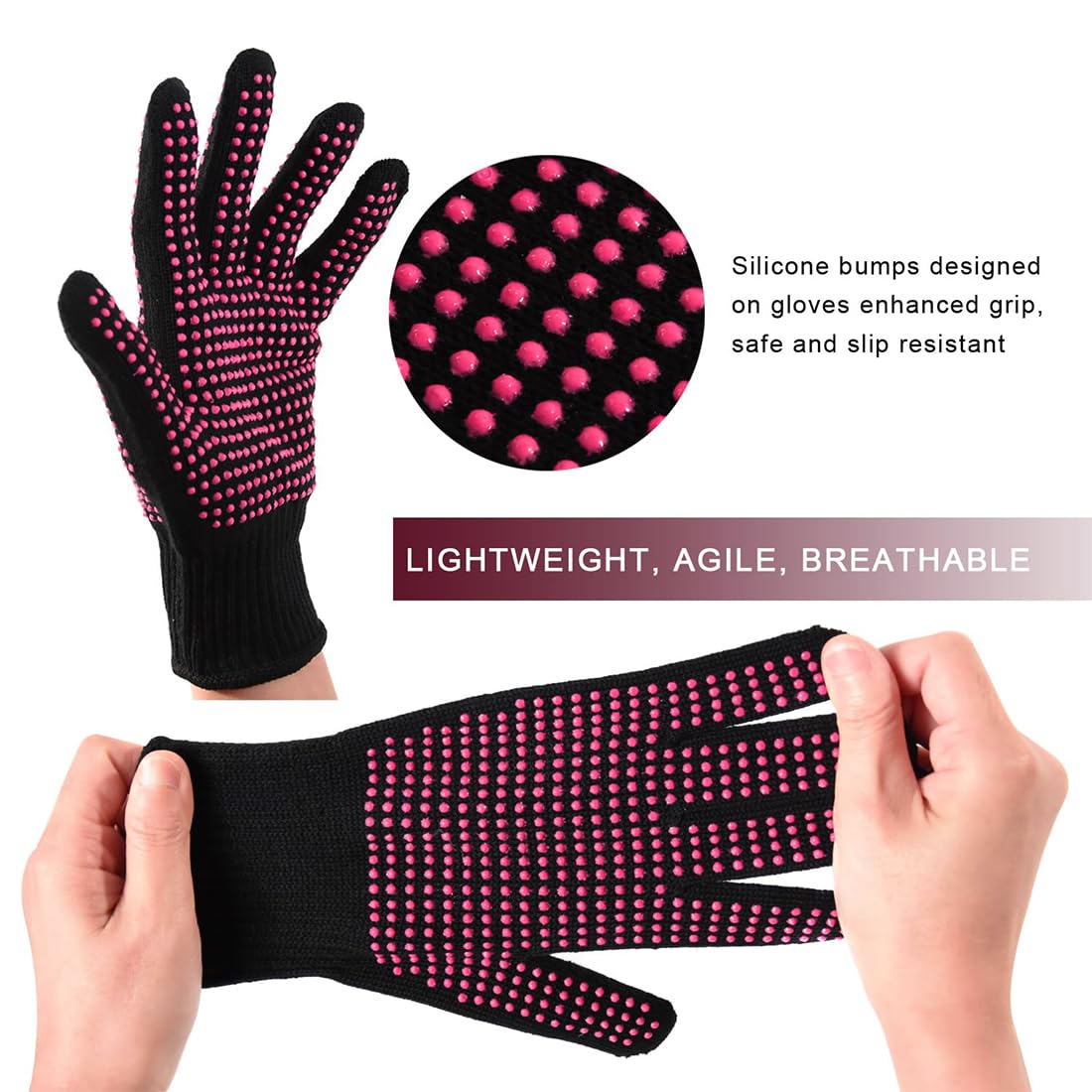 2 Pcs Gants Anti Chaleur et 1 Coussin Anti-brûlure, Gants de Protection pour Coiffure, Rose