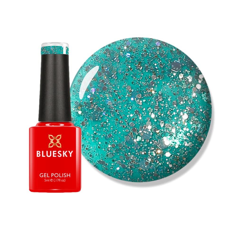 Bluesky Gel Nail Polish, Teal Blue Green - BLZ10, Glitter, Long Lasting, Chip Resistant, 5ml (Requires Drying Under UV LED Lamp)