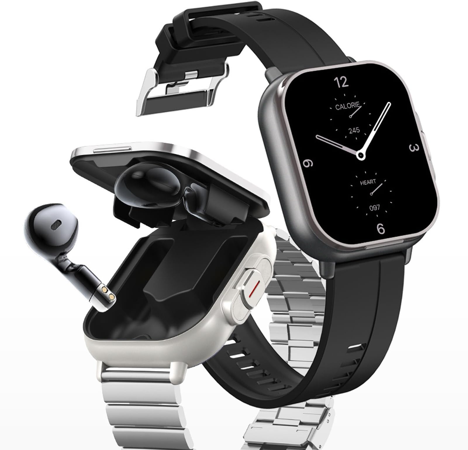 Dpofirs Smart Watch with Earbuds, Reloj Con Audifonos Incluidos Adentro, 2.01 Inch Screen Silicone Band Smartwatch Headset Fitness Watch for iOS for Android Black