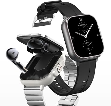 Dpofirs Smart Watch with Earbuds, Reloj Con Audifonos Incluidos Adentro, 2.01 Inch Screen Silicone Band Smartwatch Headset Fitness Watch for iOS for Android Black