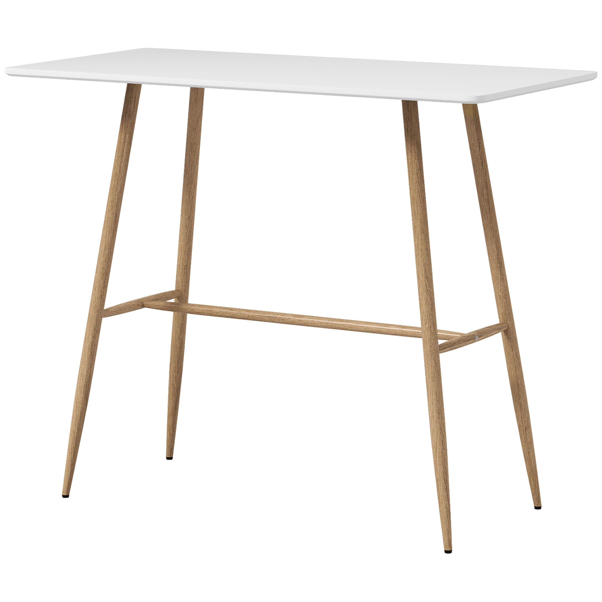 HOMCOM Table de Bar rectangulaire pour 4 Personnes, Table Haute avec Pieds en Acier Effet Bois, Table Bistro Facile à Monter, pour Bar à Domicile, Salle à Manger, 118 x 58 x 98 cm, Blanc