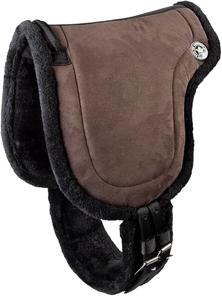 PFIFF 103004 Tapis d'équitation Bareback sans Arceau en Cuir Velours et Fourrure synthétique avec Sangle de Selle Marron shetty - 2