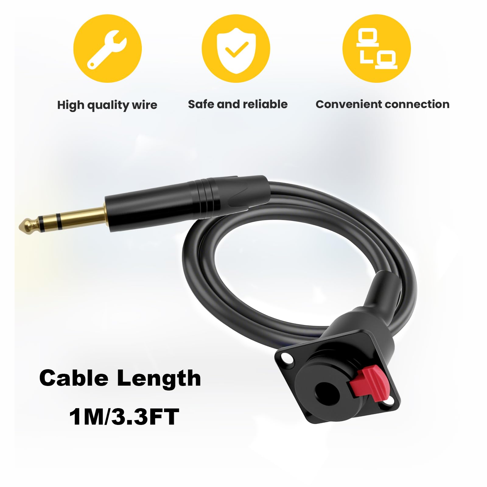 Cavo audio stereo da 6,35 mm tipo D da 6,35 mm femmina da 6,35 mm a maschio da 6,35 mm, cavo di prolunga TRS per cuffie e chitarra, per installazioni audio Pro, 1 m (TRS stereo)