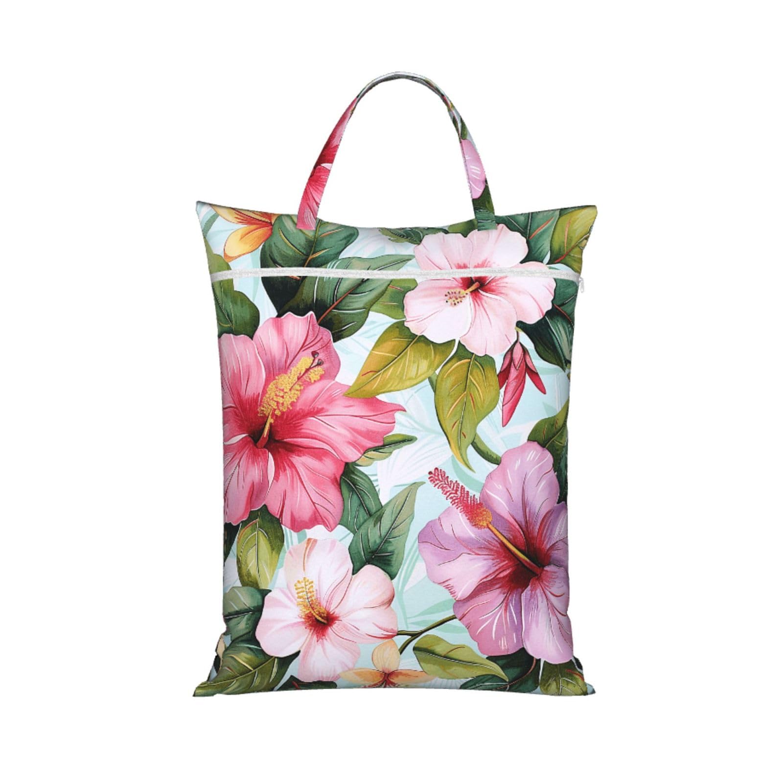 Large Travel Laundry Bags,Hawaiian flowers print Print with Handle Foldable Laundry Bag for Holidays Gym Swimming and Family Trips, 1Pcs