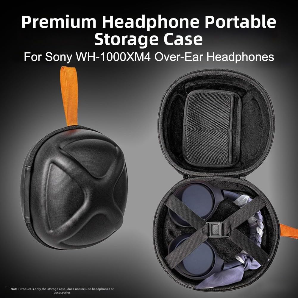 Custodia per cuffie in EVA per Sony WH-1000XM4, custodia protettiva portatile con tasca in rete per cavi e accessori, custodia rigida da viaggio 23 x 21 x 16 cm, nera