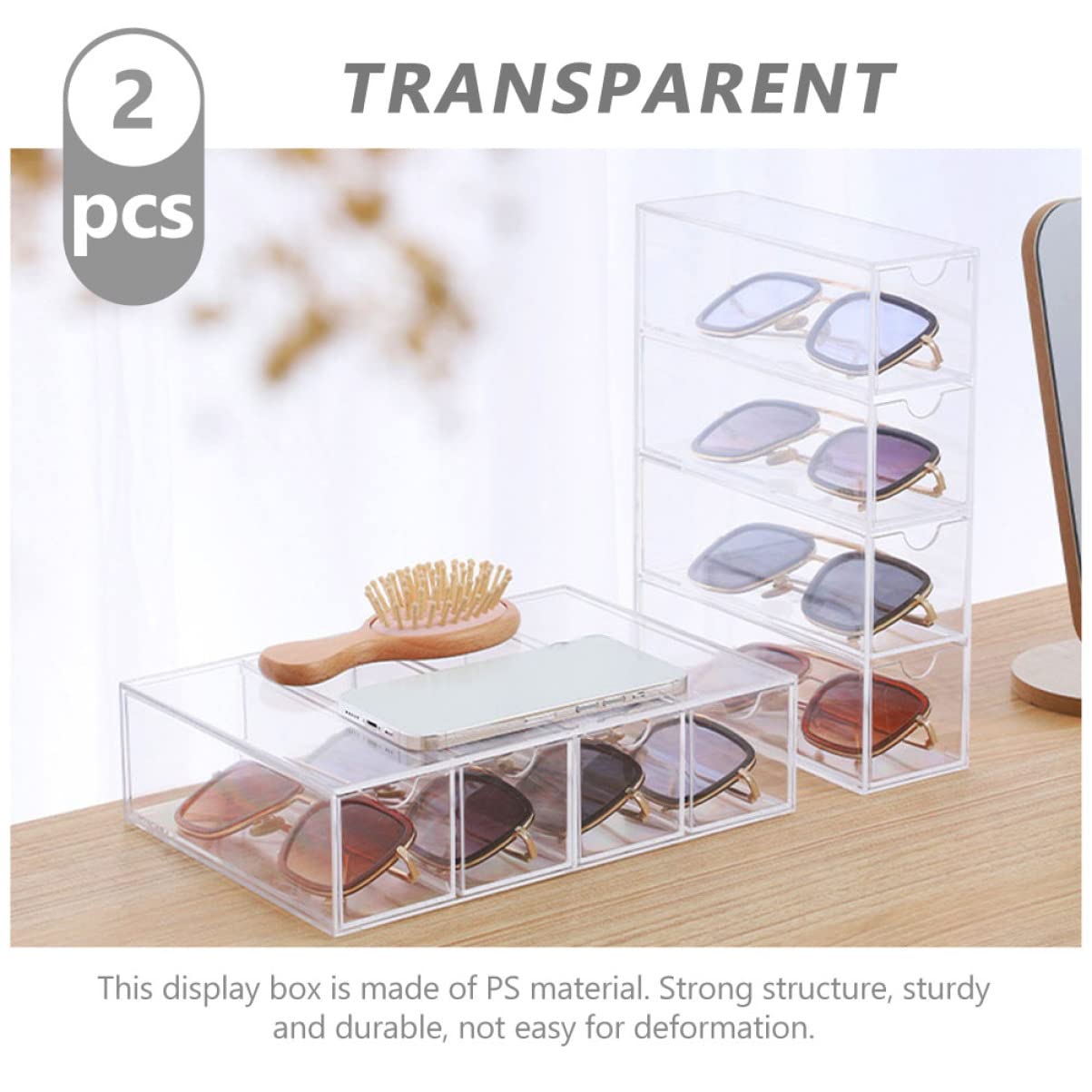 FOMIYES Caja Organizadora de Plástico sin Rebabas 2 Piezas para Gafas de Sol Diseño Simple para Uso Personal en Casa o Tienda