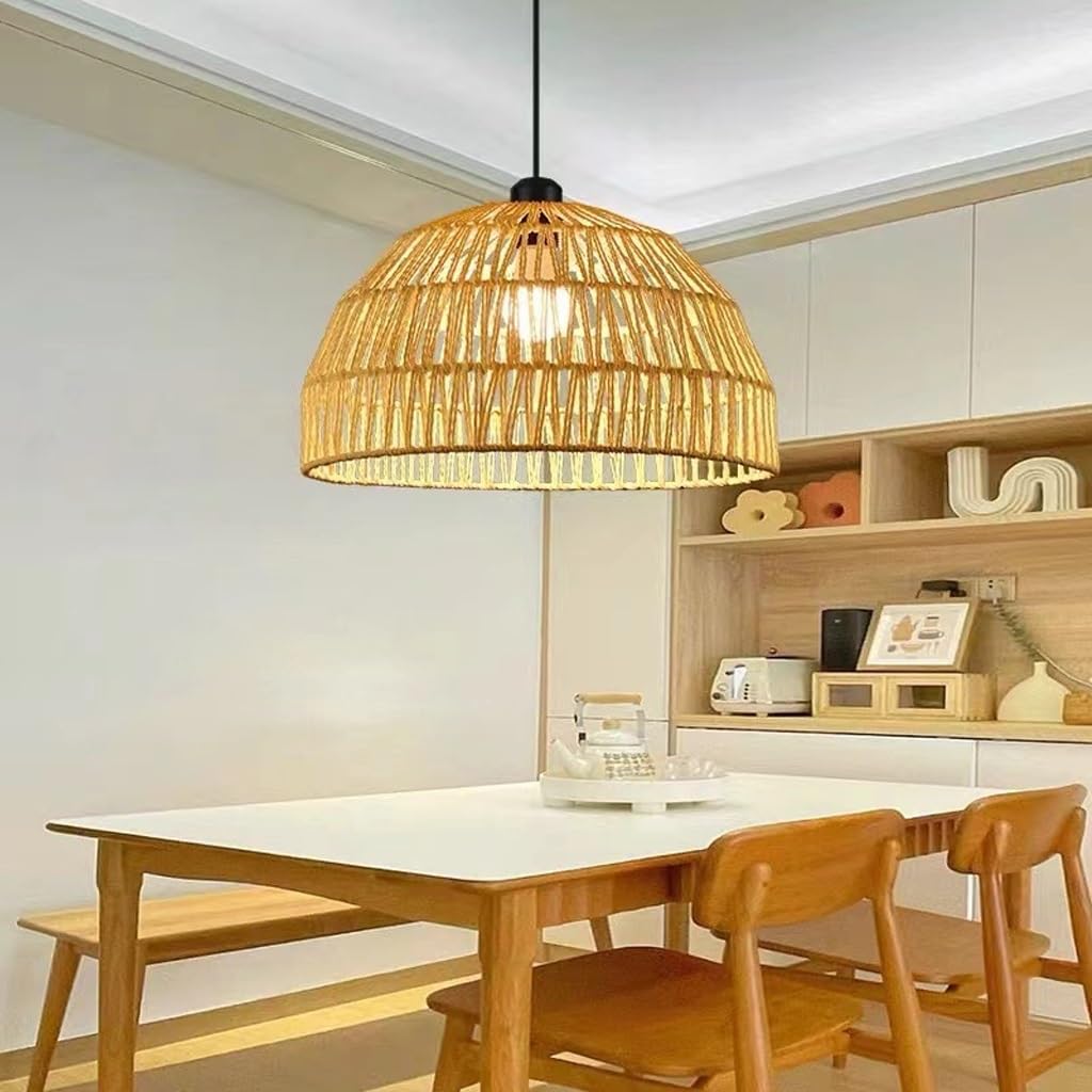 Lampadario E27 Bohemian Lampada A Sospensione In Vimini Intreccio Artigianale Lamp Vintage In Stile Rustico Adatta Per Illuminazione Camera Da Letto Sala Da Pranzo Isola Cucina Soggiorno(30CM)