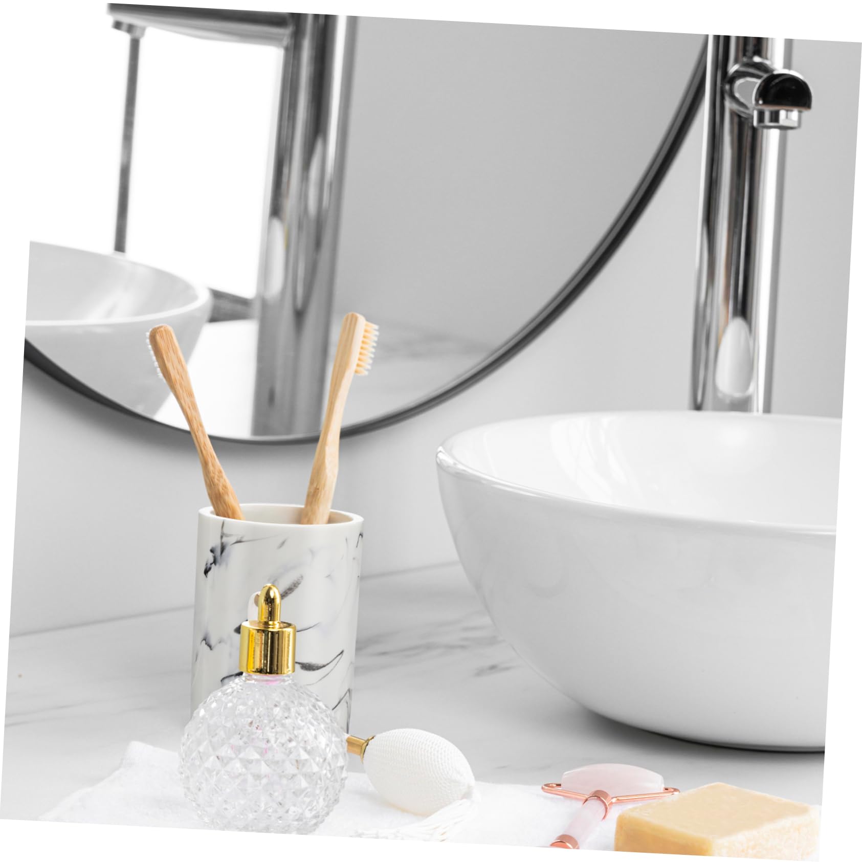 TINEASUR 1pc Marbling Gargle Cup Toothbrush Holder for Bathroom Compact Design Easy to Clean Unique Marble Appearance Household Vanity Essential