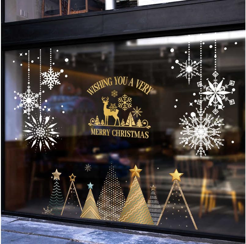 Autocollants fenêtre Noël par 300 stickers flocons de neige et renne pour vitre