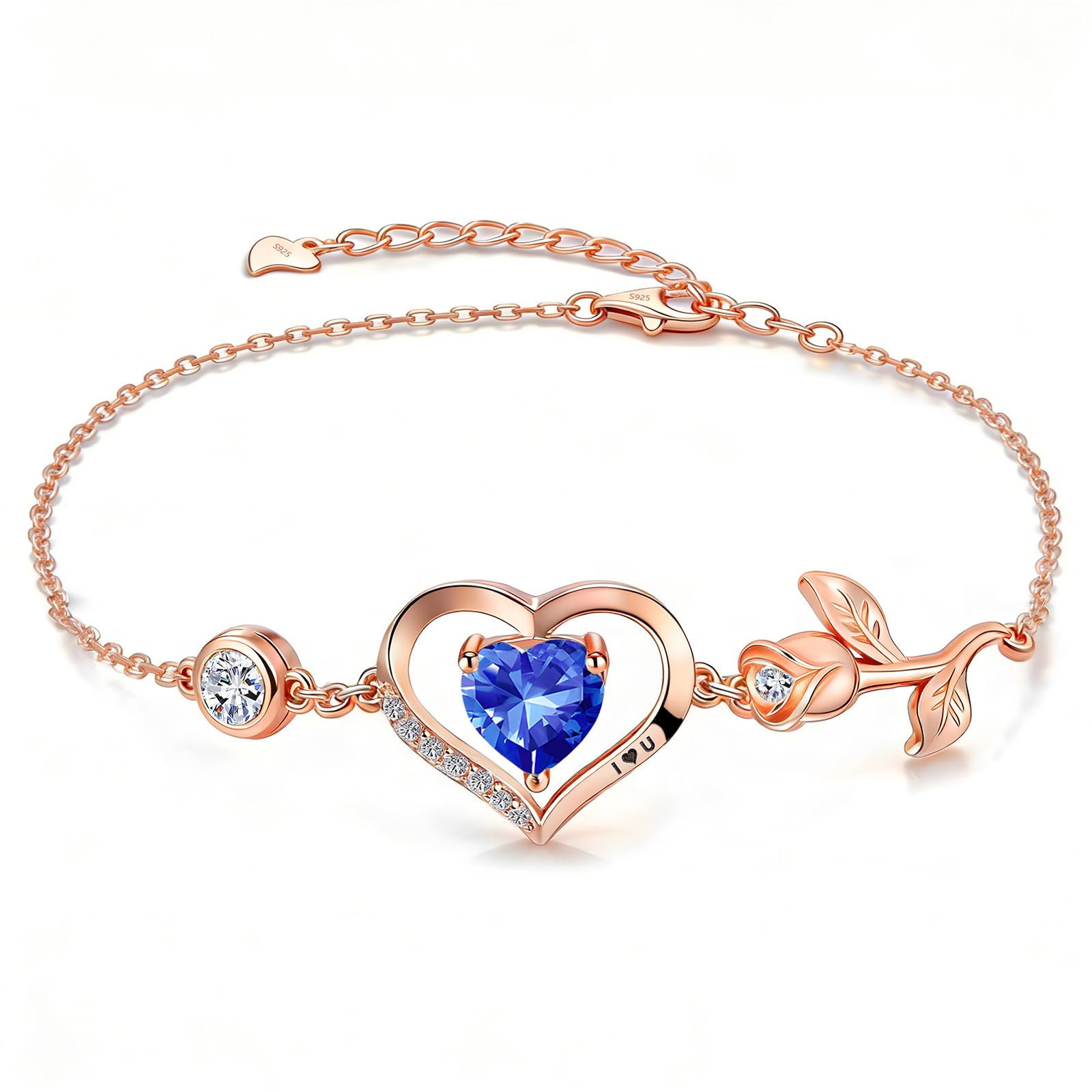 JACUPO 1 Karat Rose Herz Armband Moissanit/Lab-Grown Saphir/Rubin/Smaragd S925 Silber 18K weiß/rotvergoldet Jahrestag für Frau/Freundin/Mutter/Tochter