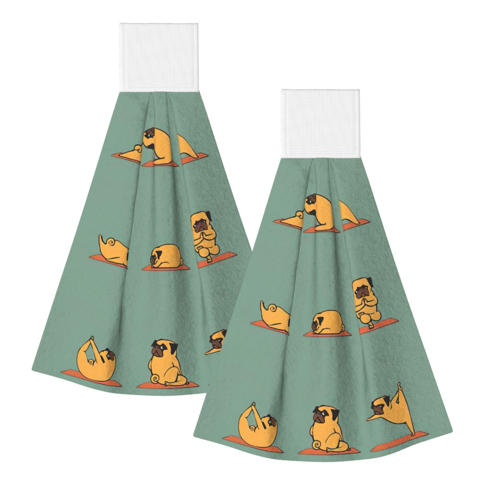DUWAA Yoga Pug Print Hanging Hand Towel Quick Dry Bathroom Towel Soft Kitchen Towel