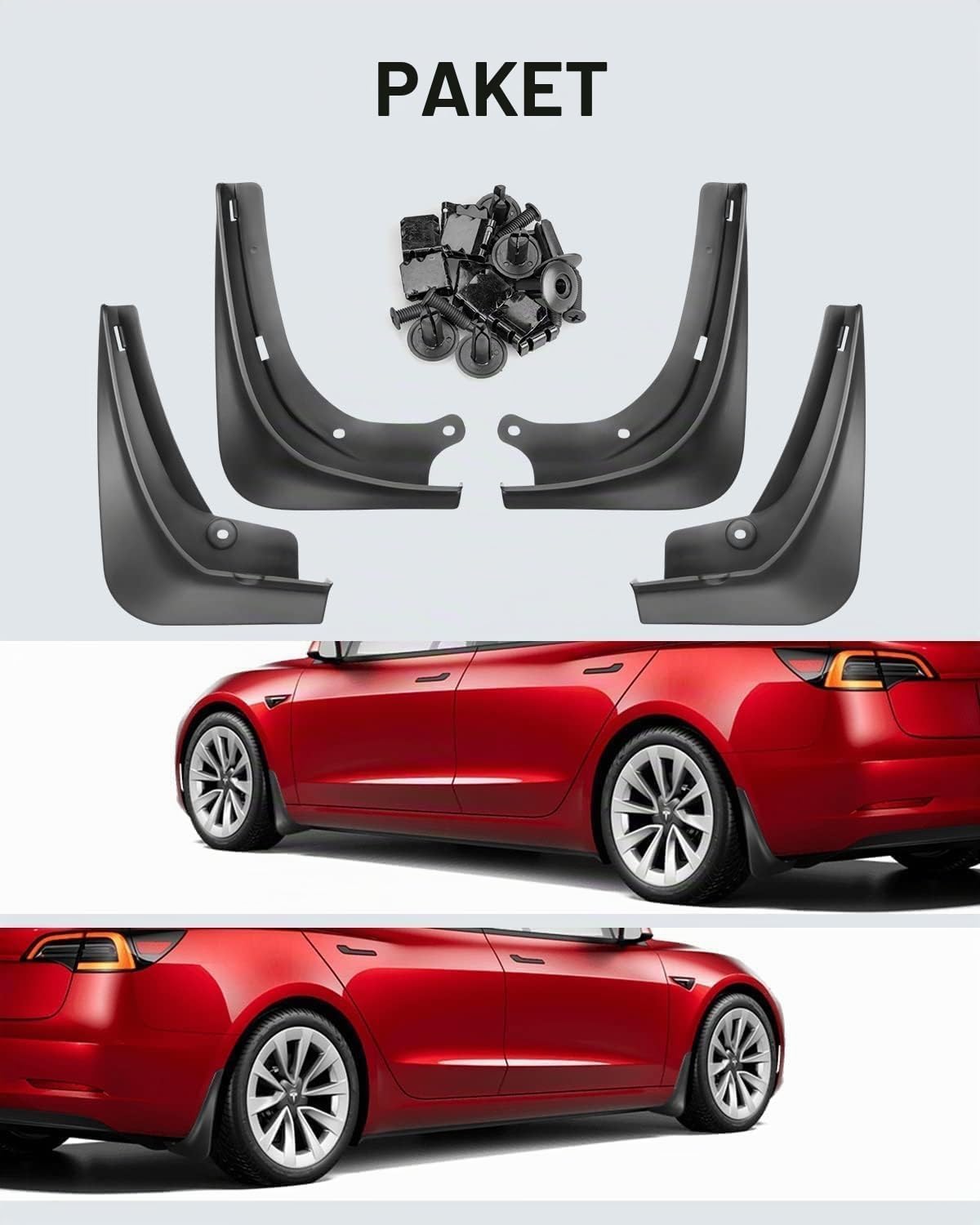 BASENOR 2017-2023 Tesla Model 3 Schmutzfänger Spritzschutz Kotflügel Kein Bohren Kein Klebeband Schmutzfänger Allwetterschutz Kotflügel für Model 3 Außenzubehör (4er Set)
