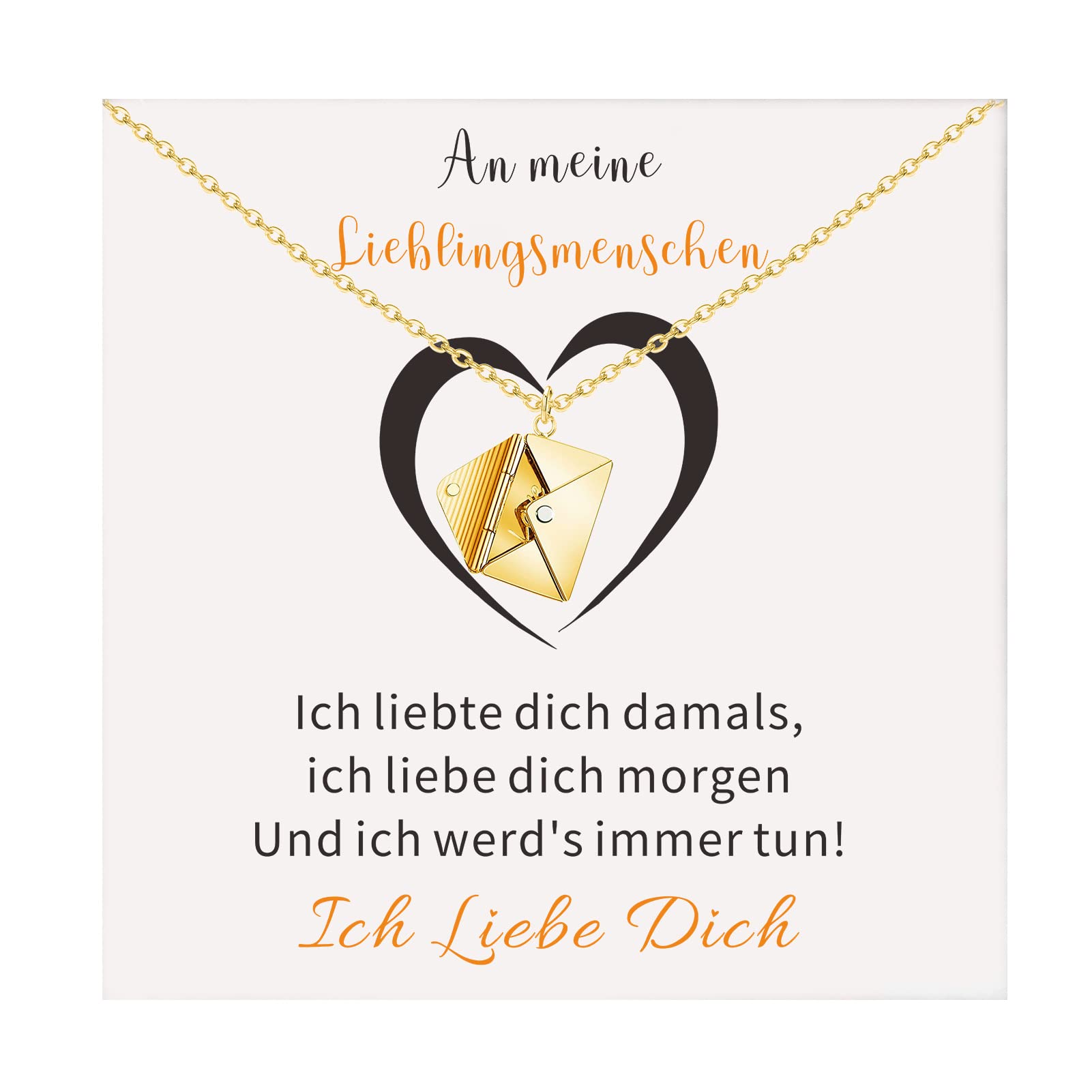 TOLOWOBK Necklace with Envelope for Women, Confession Love You Envelope Chain Necklace Engraved Love You Words, Envelope Locket Necklace Pendant with Greeting Card for Couple Mother Daughter