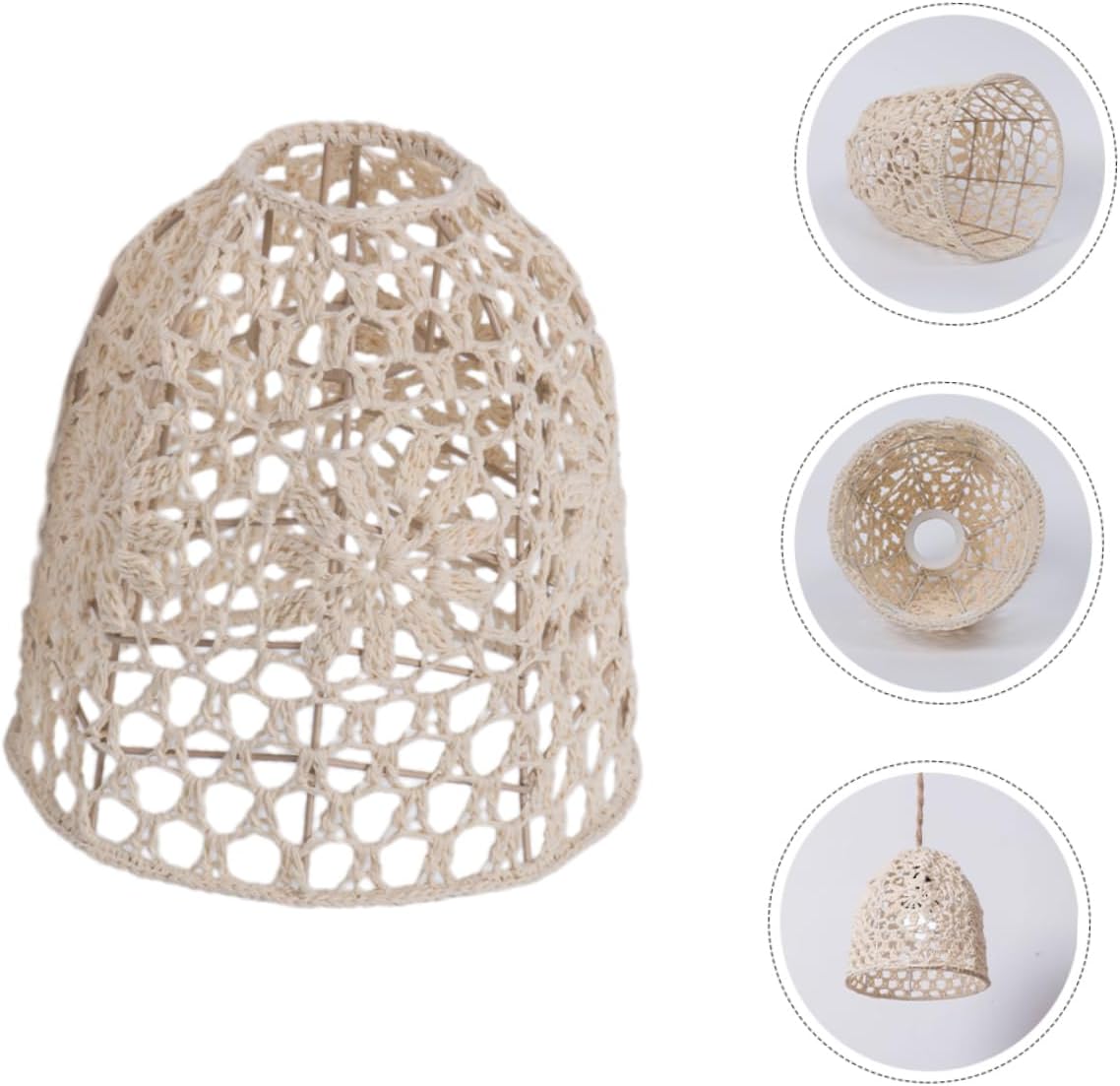 Unomor Bohemian Style Rope Woven Lampshade Beige Light Cover for Ceiling Lamp Decor for Indoor Use Socket Compatible