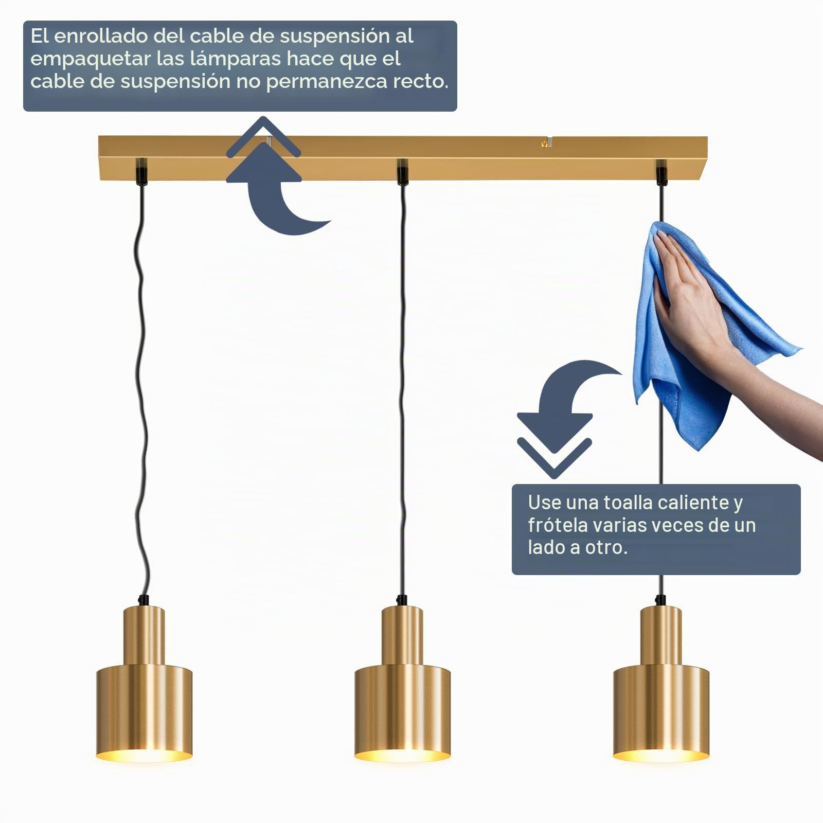 Lámpara Colgante Moderna Dorada de Metal, E27 de 3 Luces, para | Comedor, Salón e Isla de Cocina