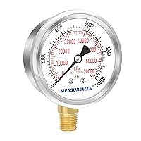 Vista 20 de MEASUREMAN - Manómetro hidráulico relleno de glicerina, totalmente de acero inoxidable, tamaño del dial de 2.5 pulgadas, montaje inferior NPT de 1/4