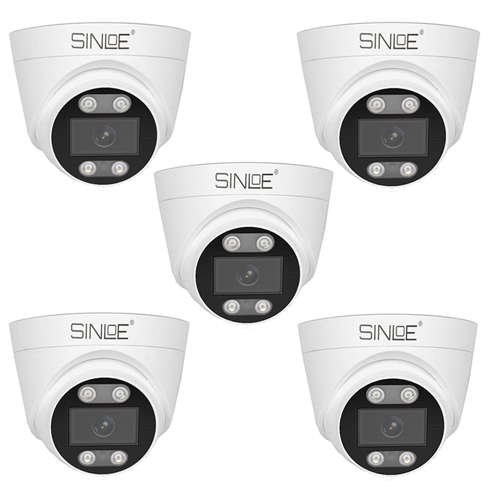 SINLOE 5 MP Indoor Dome IP Wired CCTV Camera, Color Night Vision, Built-in Microphone, Motion Detection, H.265, PoE, Compatible with CP Plus, Hikvision, Dahua, NVRs, White (5 Units)