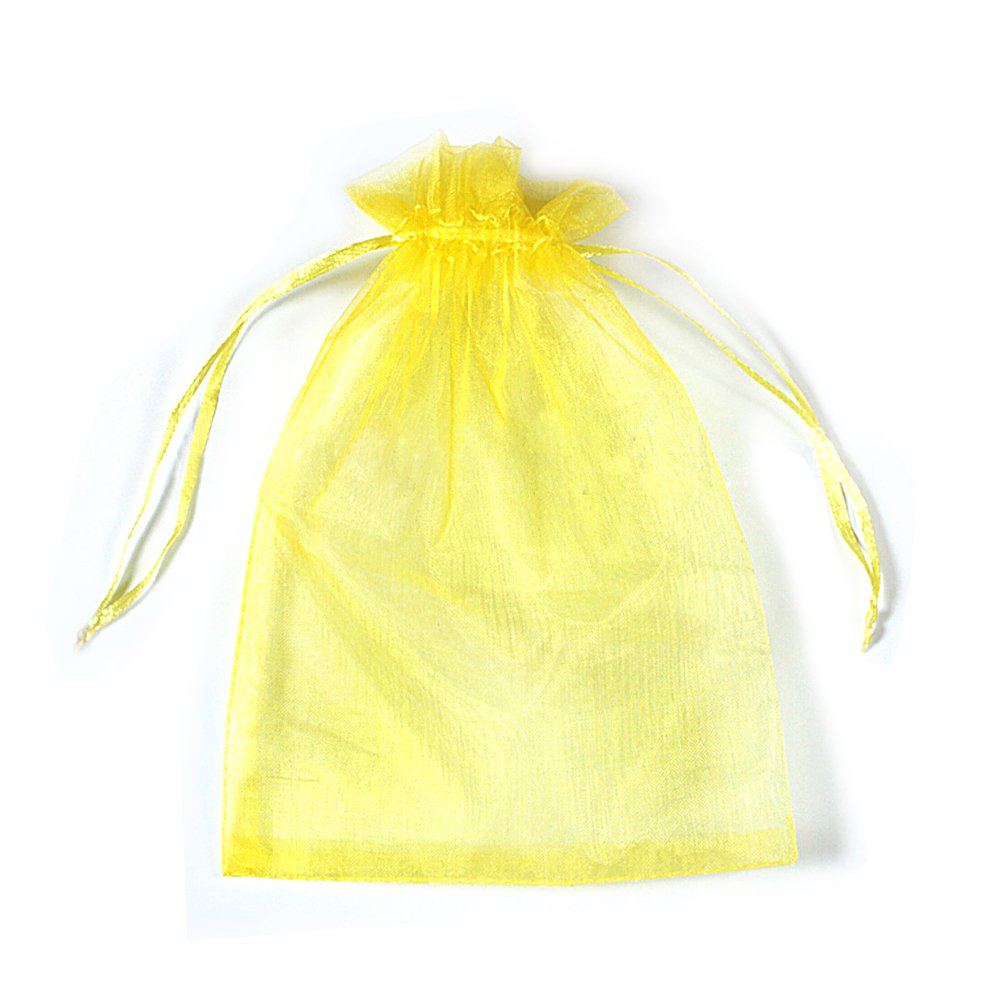 PLECUPE 100 Pcs Organza Bags, Organza Gift Bags Large 7x9 cm Wedding Favours Bags Jewelry Pouches with Drawstring for Wedding, Christmas, Birthday, Anniversary, Baptism -Yellow — image 1