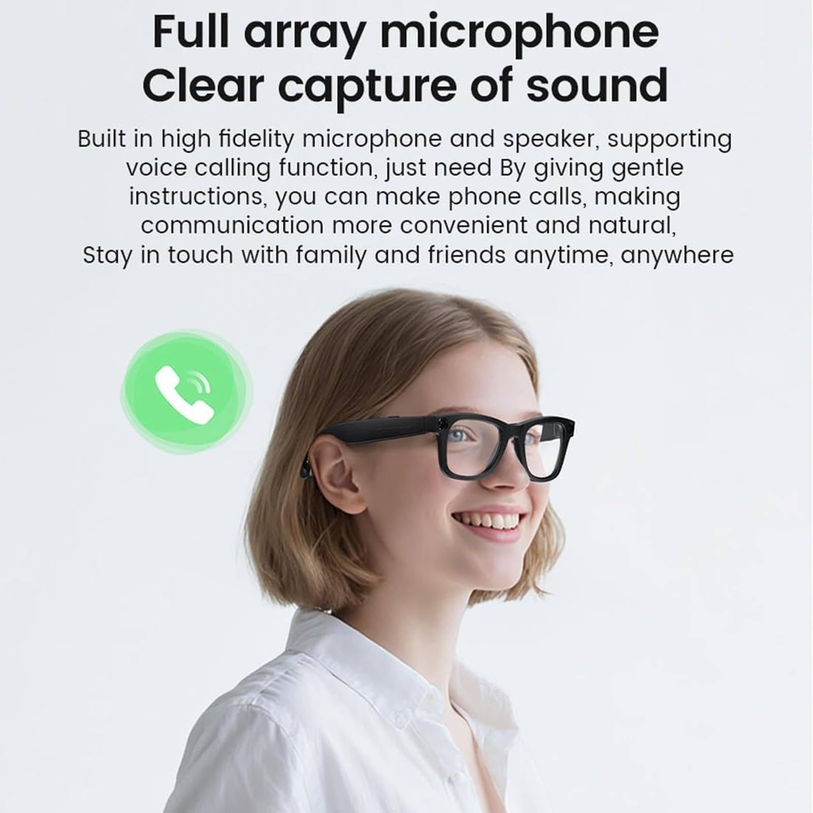Occhiali Intelligenti Ai - con Fotocamera da 8 MP, Traduzione Ai in Tempo Reale (144 Lingue), Acquisizione Foto/Video WiFi, Microfono Integrato, Assistente Vocale, per Uomini E Donne A