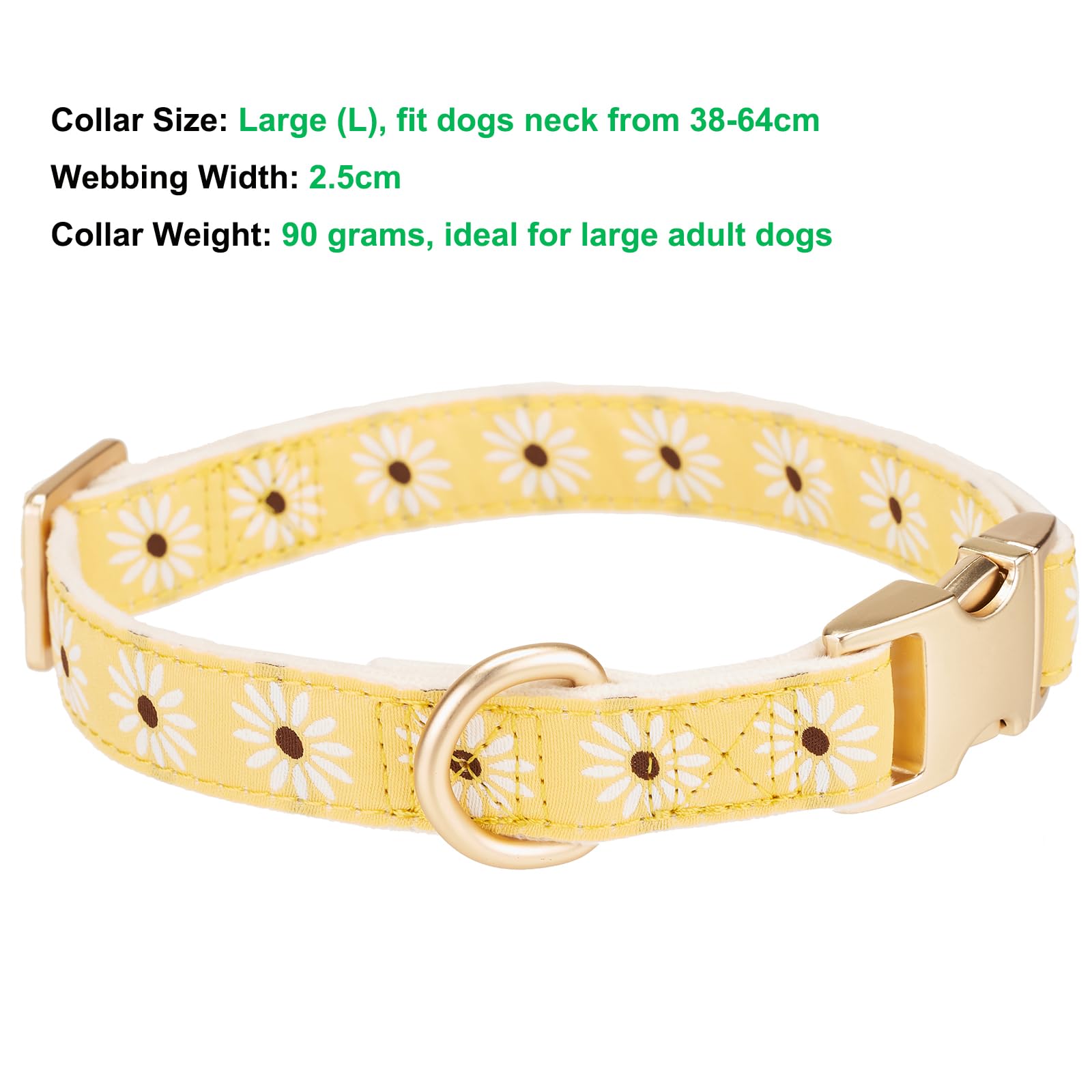 YUDOTE Collare per cane in morbido velluto a coste con nastro jacquard a motivi floreali per cani di taglia grande, uso quotidiano, giallo