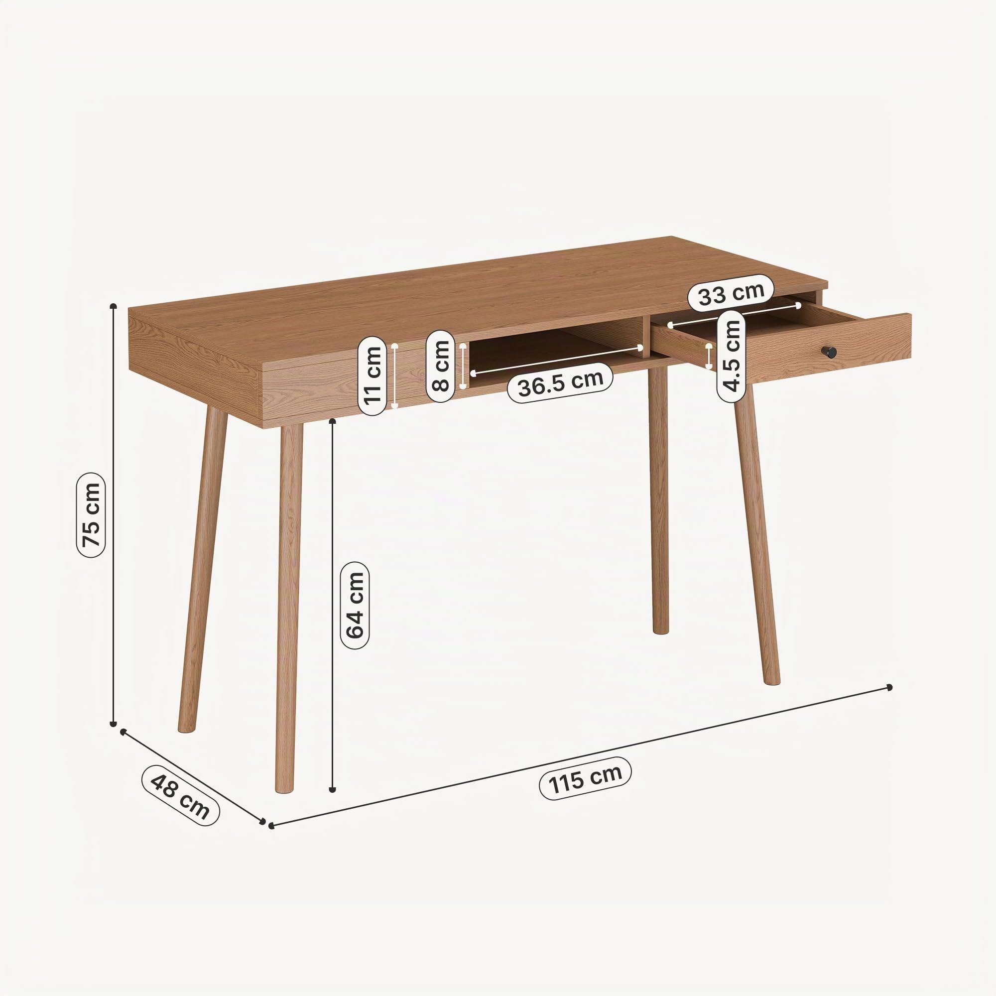 [en.casa] Scrivania con Cassetto, 75x115x48 cm Effetto Noce