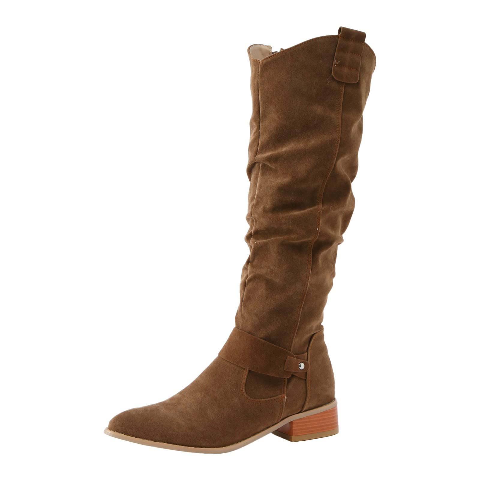 Botas genéricas para mujer ante talón bloque talla grande bota slouchy plisada bota lateral cierre de cremallera bota color sólido botas elegantes y flexibles botas altas altas para mujer de gran