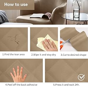 Cahomo Self-Adhesive Leather Repair Patches,8x11 inch Leather Tape for Couches,Vinyl Repair Kit for Furniture,Drivers Car Seats,Handbags,Jackets Dark Beige