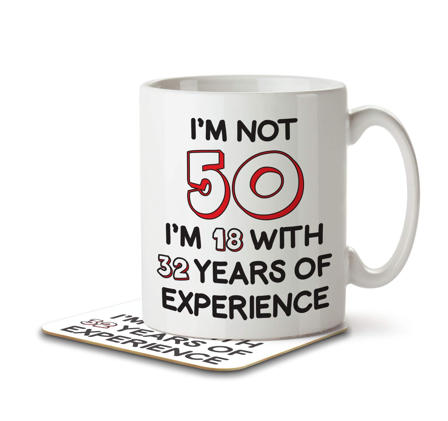 The Inky Penguin White - I'm Not 50 I'm 18 With 32 Years Of Experience - Birthday Mug And Coaster, Ceramic, 11Fl. Oz.