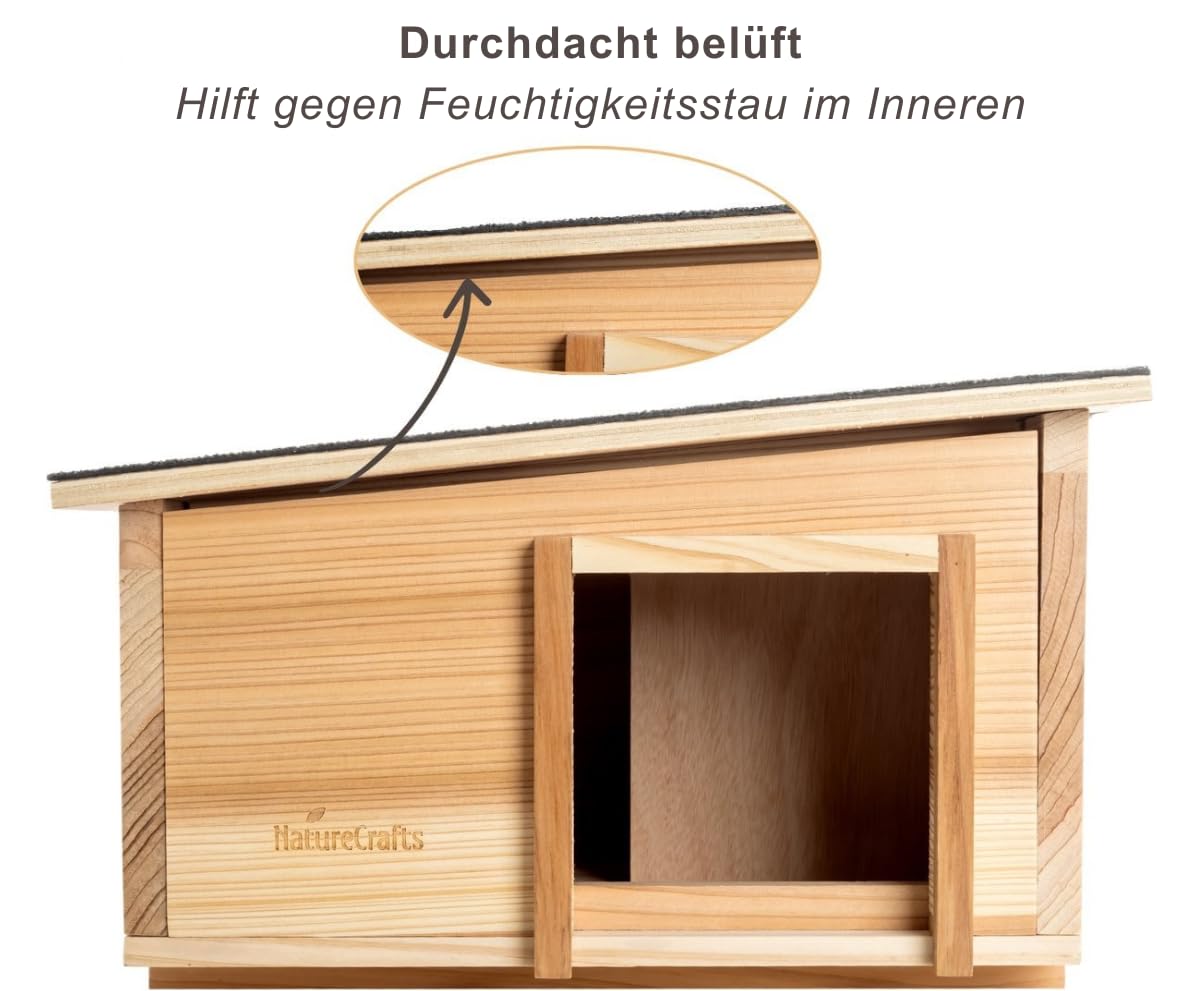 NatureCrafts, casetta per ricci di alta qualità, impermeabile, con fondo e pareti spesse 1,5 cm e doppia ventilazione, labirinto regolabile con tunnel walk-in legno, casa invernale da giardino, 45 x