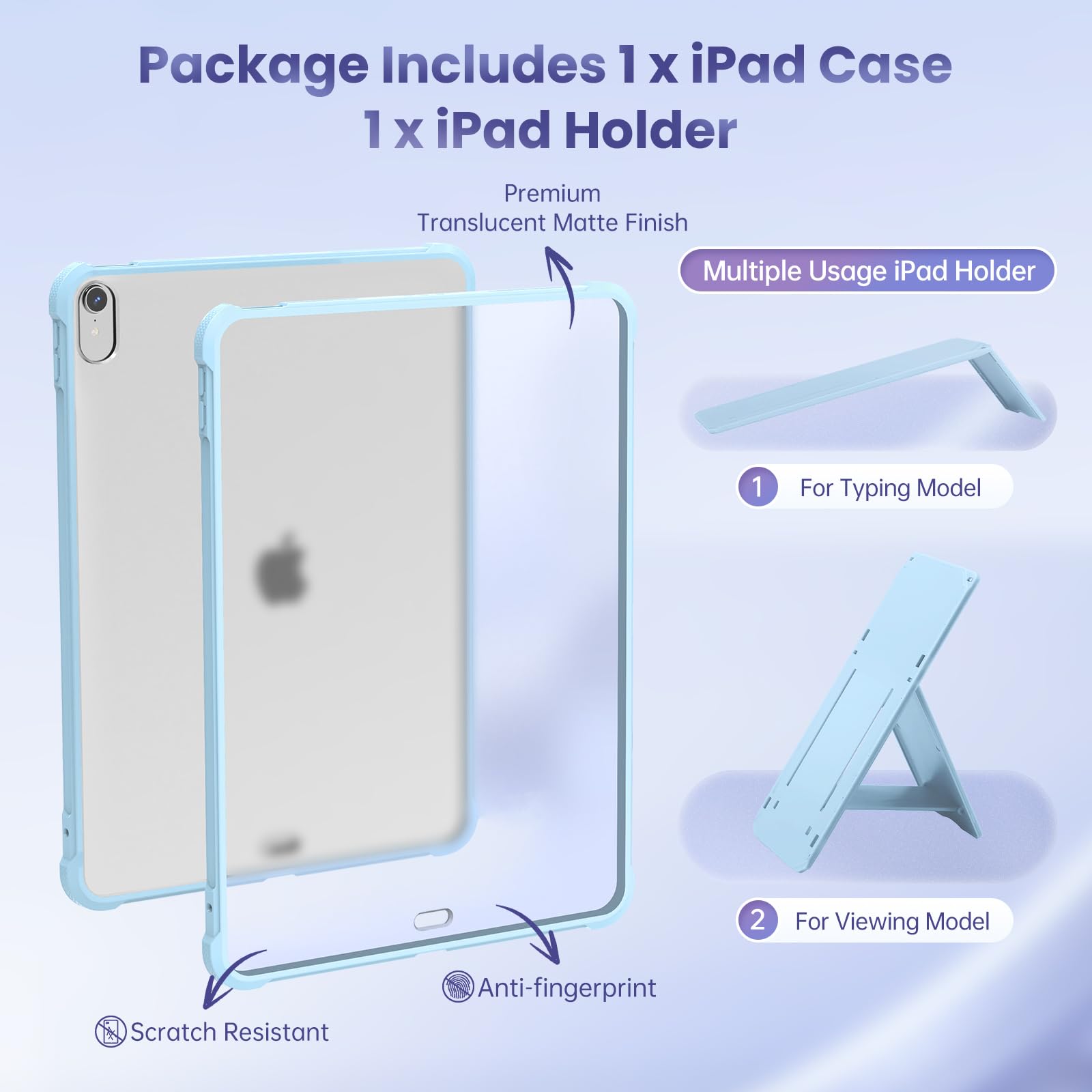 Koze Custodia per iPad Air 11 pollici air 6a Gen M2 2024 & iPad Air 5a Air 4a, Supporta la Ricarica Pencil con Supporto iPad, Cover Posteriore Rigida Traslucida Ultra Sottile e Leggera, Blu Ghiaccio