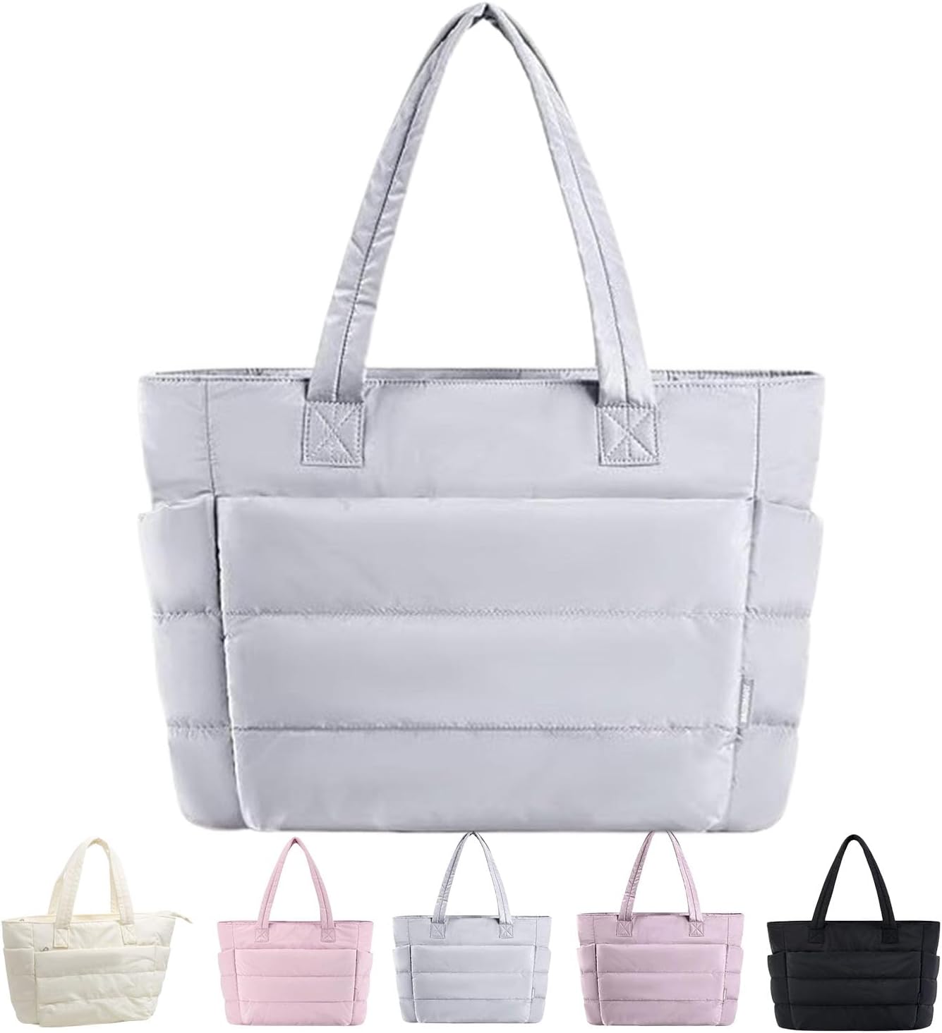 Puffer Travel Tote, Quilted Puffer Tote Bag for Women Large SizeLightweight Puffy Tote Bag with Compartments