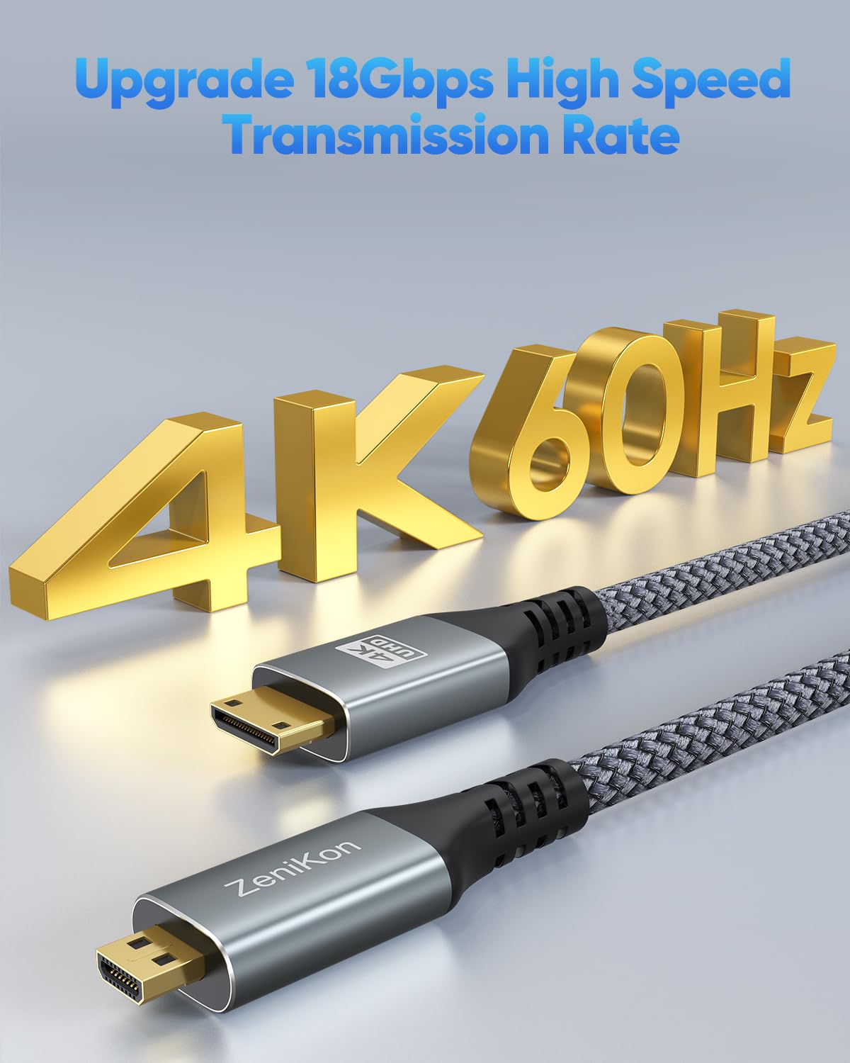 Cable micro HDMI a mini HDMI 4K de 3.3 pies para cámara Raspberry Pi 5/4 a monitor portátil, mini HDMI tipo C macho a micro HDMI tipo D, cable trenzado 4K @60Hz, 2K, 1080P, 3D 7
