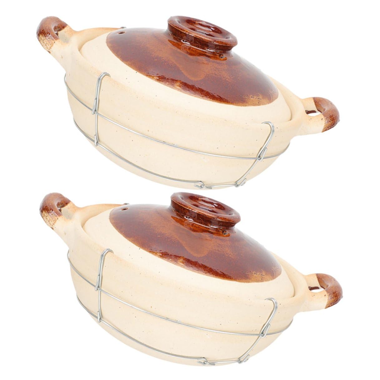2 Cazuelas de Barro con Tapa para Cocinar Guisos, Hechas de Arcilla y Hierro, con Mango Seguro para Uso en Cocinas Domésticas y Preparación Individual