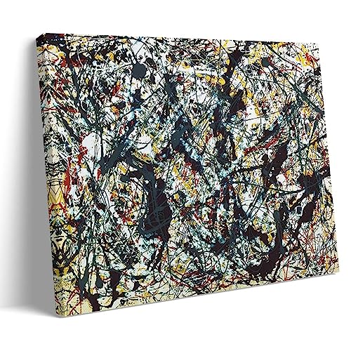 Impression toile Jackson Pollock argent noir blanc jaune rouge 60x90
