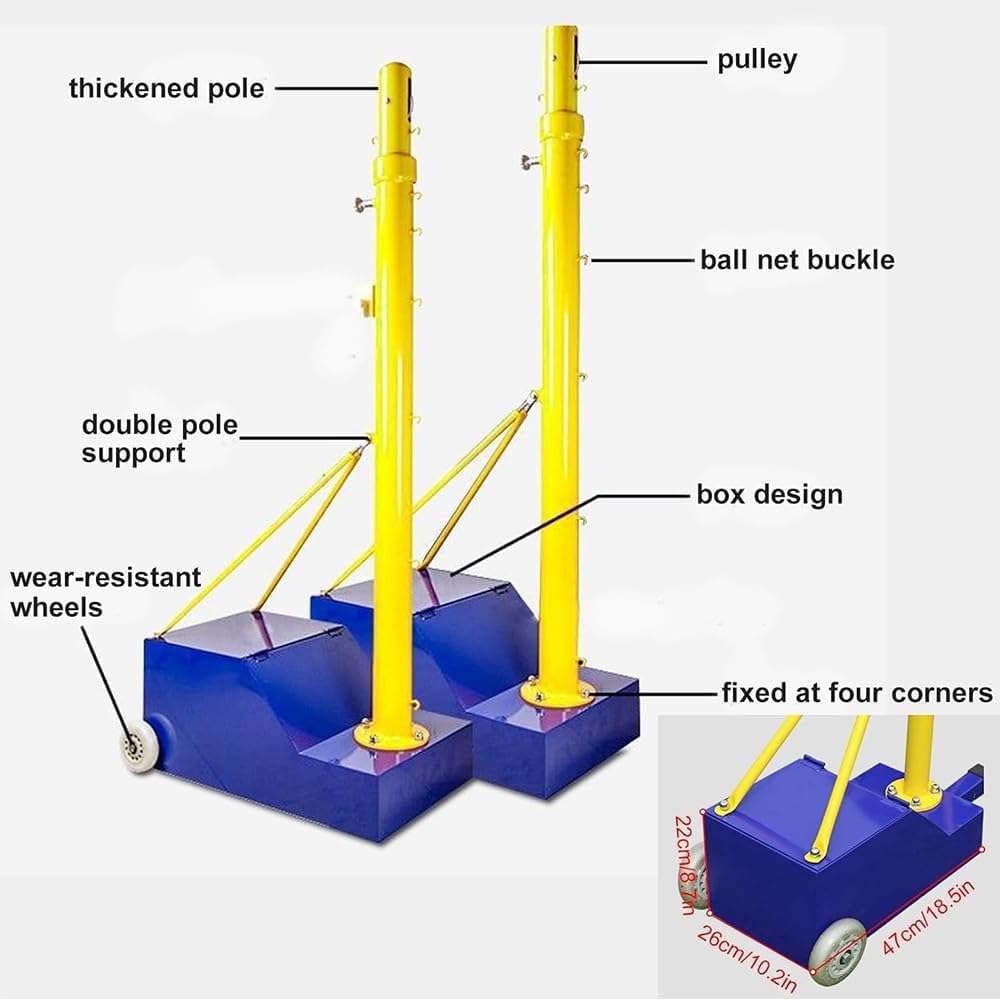 Adjustable Volleyball Poles with Net & Wheels, 1.55-2.1M Height for Badminton/Volleyball, Indoor/Outdoor Backyard, Garden, Adults & Kids