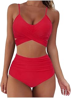 INNOVIERA Conjunto de biquíni feminino plus size, cintura alta, 2 peças, estampa floral, recorte e controle de barriga