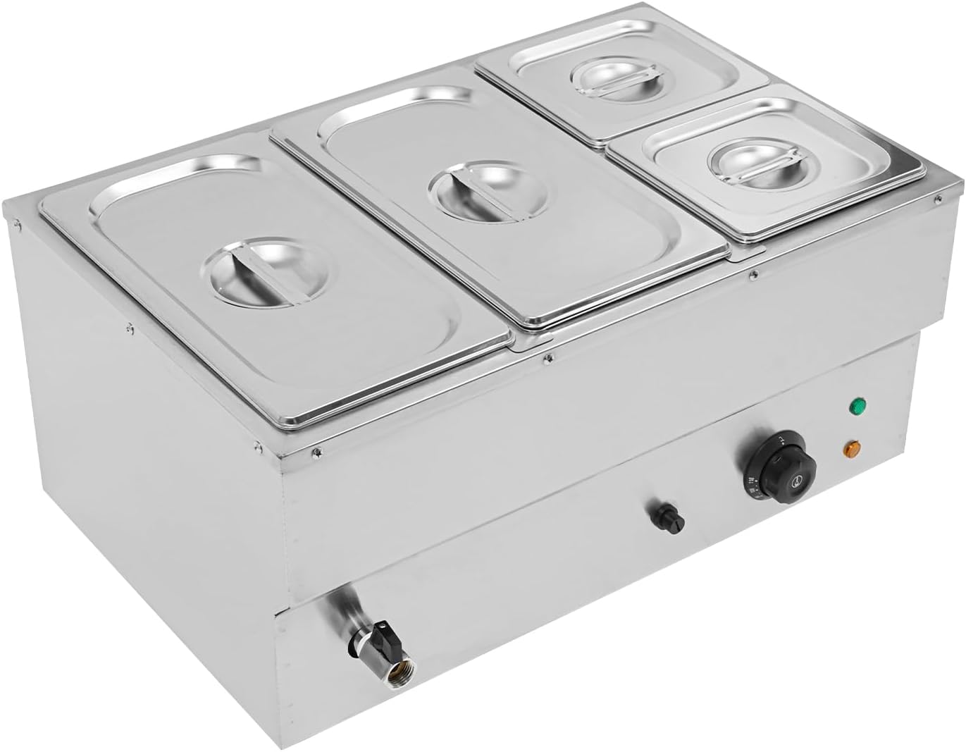 Commercial Countertop Food Warmer, 4-Pan Electric Steam Table Stainless Steel Buffet Bain Marie Food Warmer 16.7 Qt Capacity for Catering and Restaurants 15cm/6inch Deep