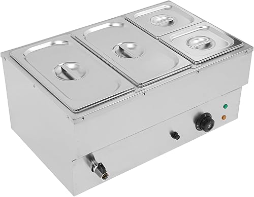 Miniatura 8 de Calentador de alimentos comercial de 6 bandejas, mesa de vapor eléctrica de 850 W, 3.2 cuartos de galón, encimera de buffet Bain Marie de acero