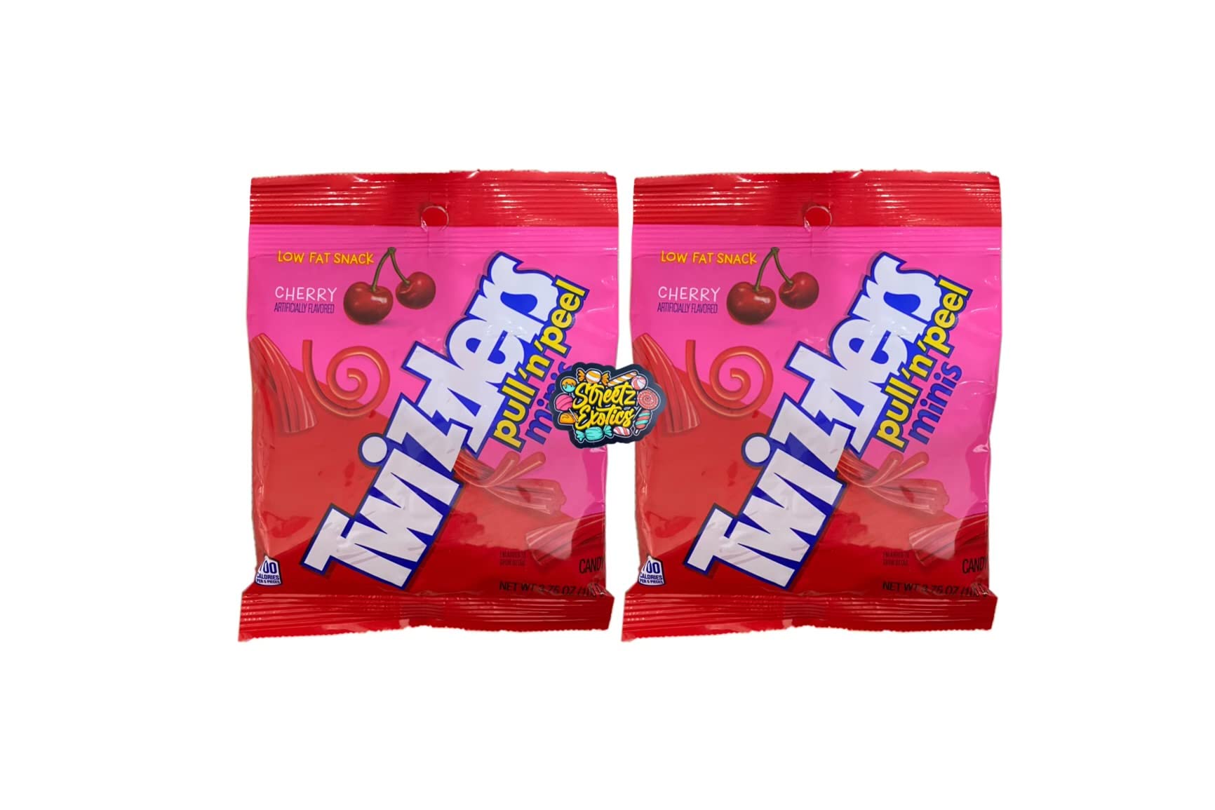 Twizzlers Pull n Peel Minis Cherry Flavored Candy 3.75 oz (Pack of 2) with Refrigerator Magnet - 