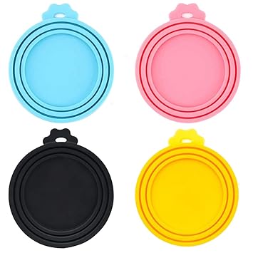IVIA PET Food Can Covers/4 Pack/Universal BPA Free Silicone Dog Cat Food Can Lids for Dog and Cat Food/Fits All Standard Size Dog and Cat Can Tops for Pet Food Storage