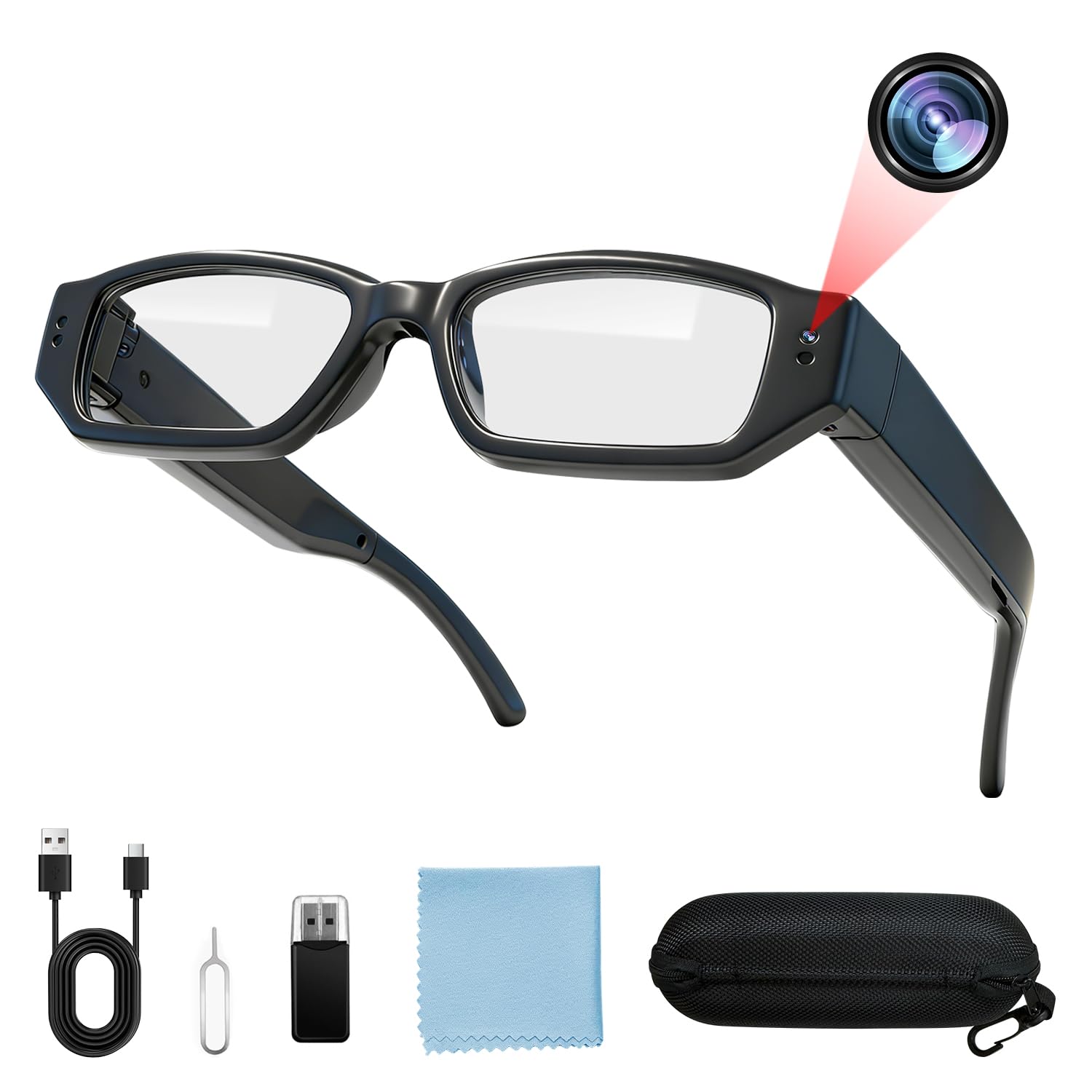 Mini Kamera 16GB, Kleine Brillenkamera Sportkamera Action Cam, MicroVideokamera 1080P HD, Tragbare Actionkamera Mikro Körperkamera Bodycam für Outdoor Aktivitäten Radfahren, Wandern, Foto und Video