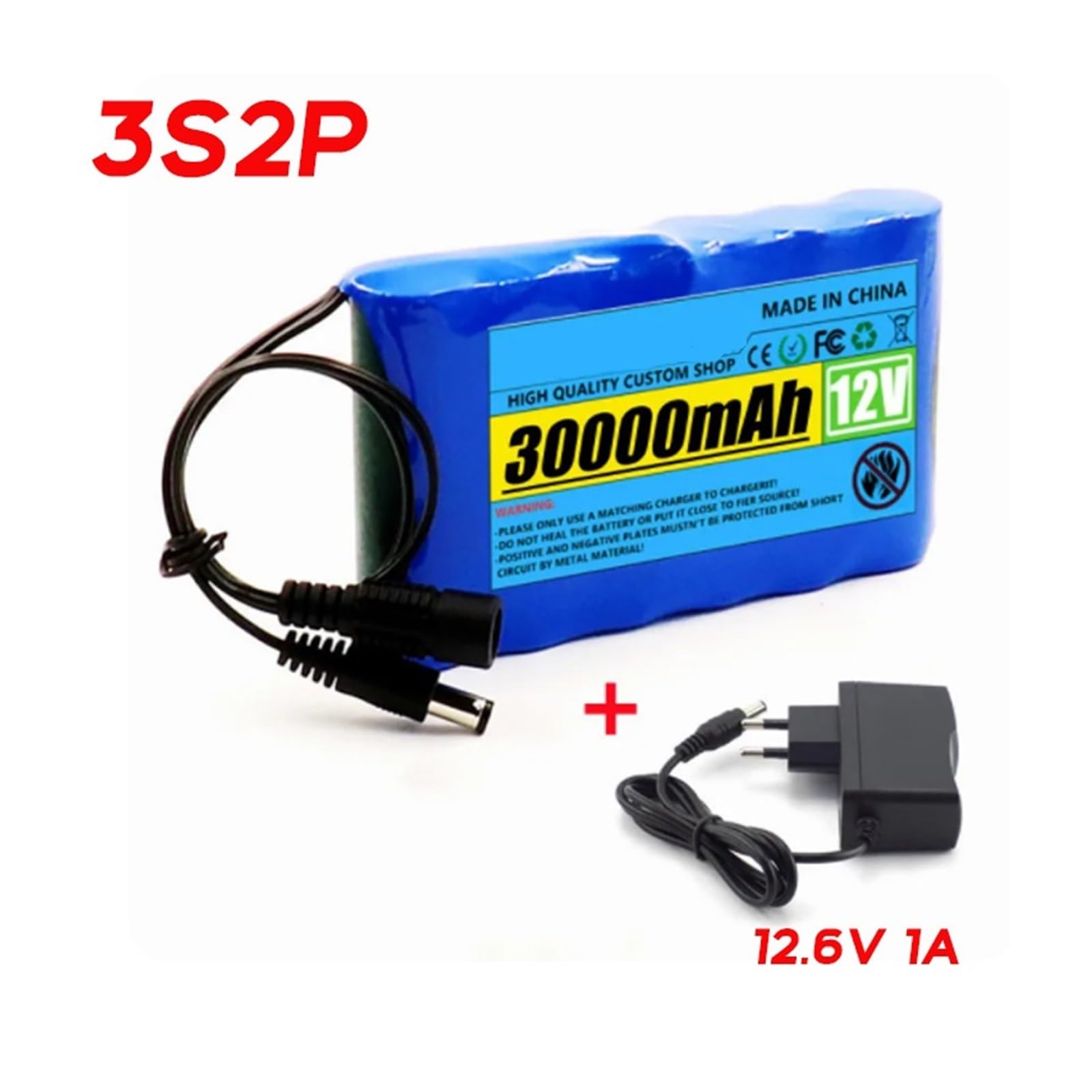 Batterie Li-ion rechargeable 12 V 30000 mAh for caméra de vidéosurveillance DC 3S2P + chargeur,6(2 batteries 1 charger)