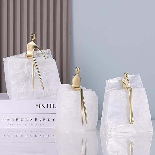 Miniatura 8 de suruim Modern Brass Crystal Ore Abstract Figure Statue Figurines for Home Decor Man Sculpture Entrance Desk Ornaments, for Living Room, Office, and