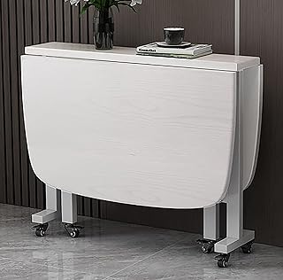 Mbbpftse Drop Leaf Dining Table，Wooden Extendable Dining Table with Universal Wheel Multifunction Space Saver Table and Chairs for Restaurant Living Room Patio Deck (White, 120x80cm)