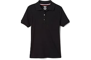 Girls' Black Short Sleeve Picot Collar Polo Shirt