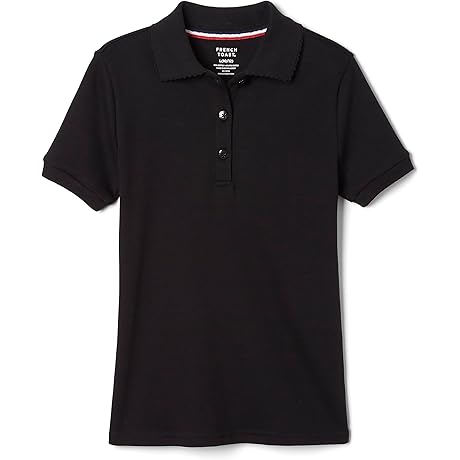 Girls' Black Short Sleeve Picot Collar Polo Shirt