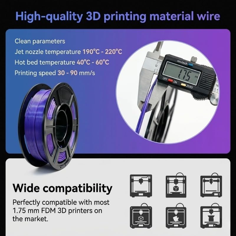 Image of Silk PLA 3D Printing Filament 1.75mm Filajoy3D 3D Printing Filament 1KG, Dimensional Accuracy ±0.03mm, Compatible with Most FDM 3D Printers, Blue-Purple