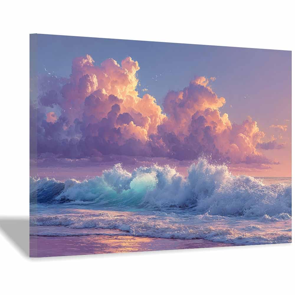 HOQIU Wall art for home decor Sunset Ocean Waves canvas artwork for wall, art prints, For living room, bedroom, bathroom, dining room, painting and decor.(Multicolor)-60x80cm Framed