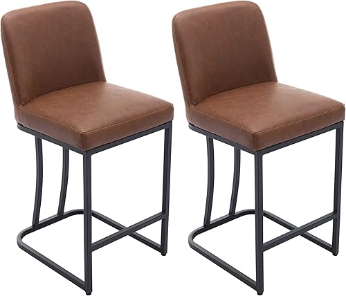 Miniatura 1 de VESCASA Taburetes de bar de piel sintética con respaldo, modernos tapizados de mediados de siglo de 30 pulgadas de alto, con marco de metal dorado
